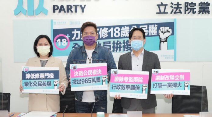 民眾黨團籲朝野拚18歲公民權過複決 盼續推修憲